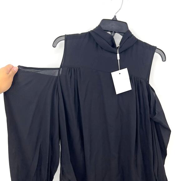 Robert Rodriguez Black Cold Shoulder High Neck Silk Long Sleeve Top Size 10 New - Picture 3 of 7